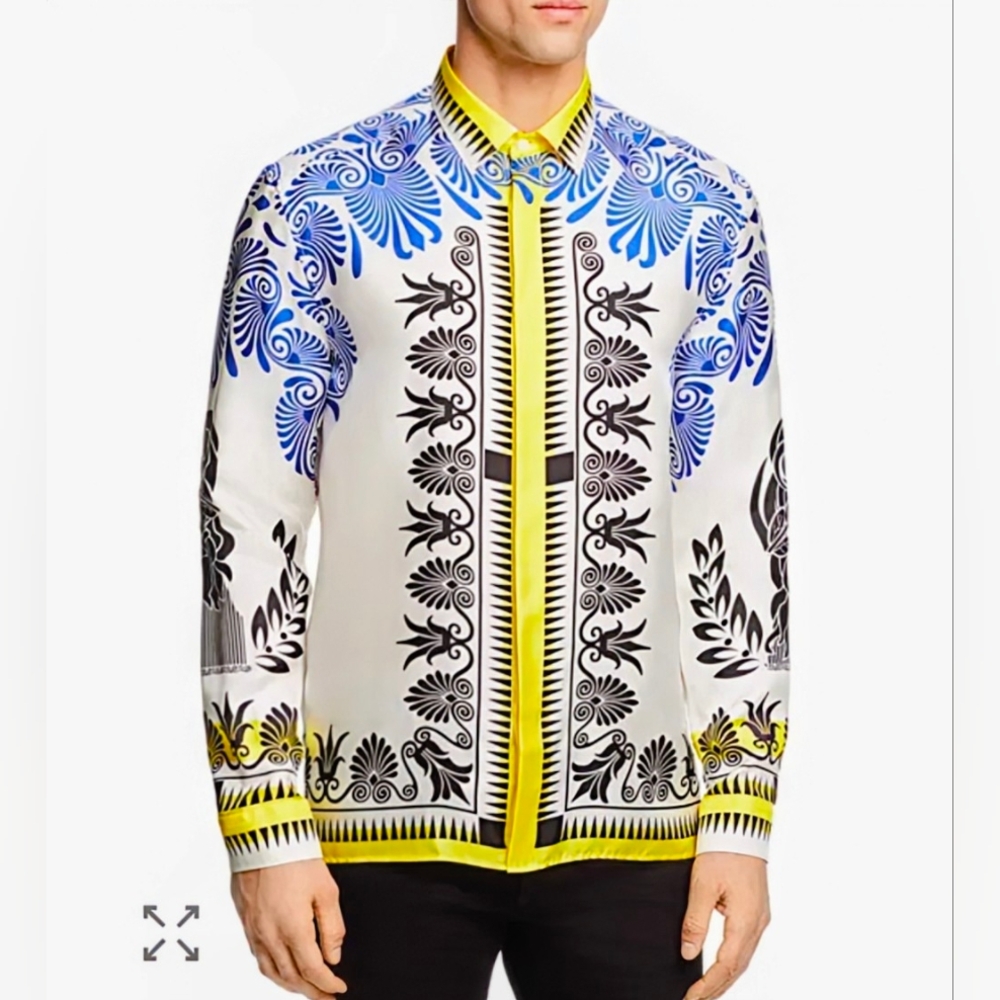 Versace Collection Grecian Pattern Silk Button Do… - image 2